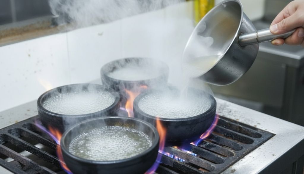 The broth is simmered from bones for hours to develop a natural sweetness. The hot stone bowl keeps the pho warm so you can enjoy every last sip
